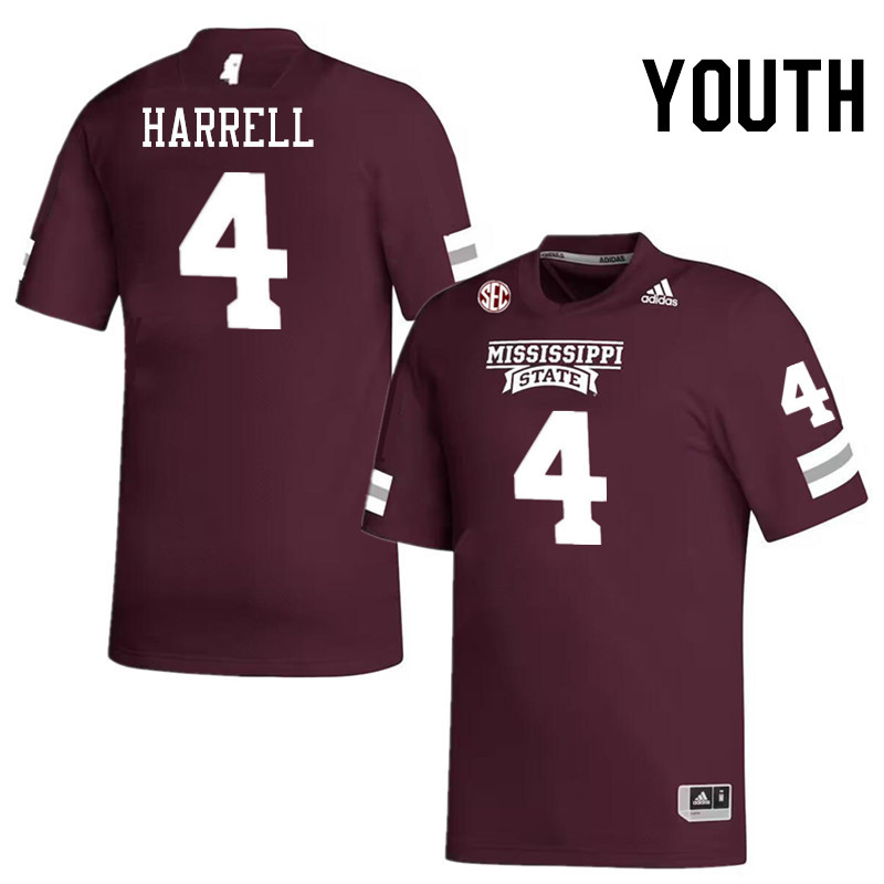 Youth #4 JJ Harrell Mississippi State Bulldogs College Football Jerseys Stitched-Maroon